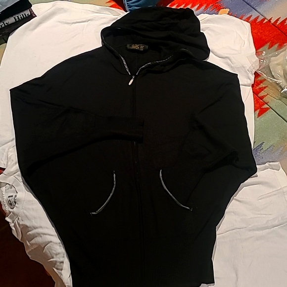 Shelly M Couture Sweaters - Shelly M. Couture Black Hoodie Sweater, sleeves with ribbed bottom, Zip Front, L